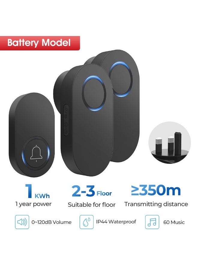 Mordely Wireless Doorbell for Home - Battery Operated, 350M, Wireless Door Bell w/LED Flash, 1 push button + 2 receiver - Image 2